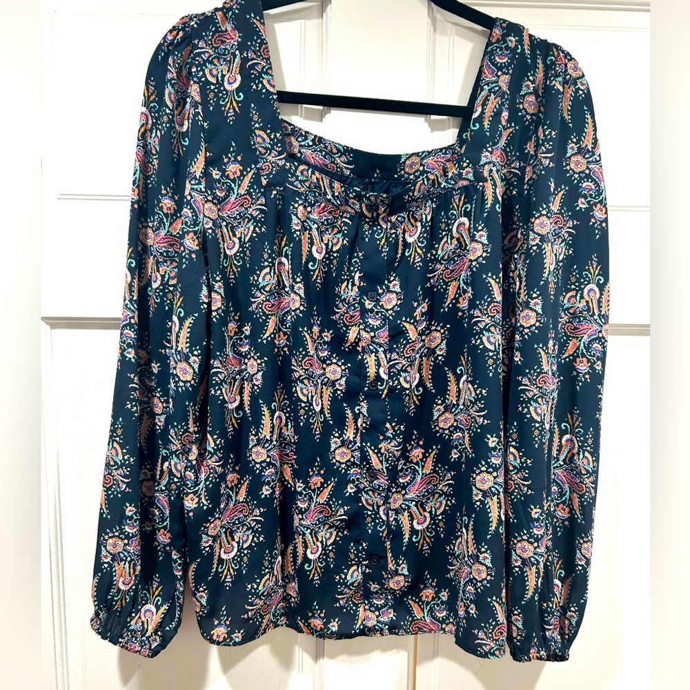 Loft printed floral flowy blouse L